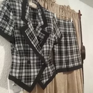 Plaid shirt sleeve double breasted blazer,